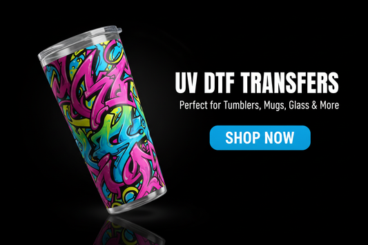 UV DTF Transfer Banner with Design on Back of Cup