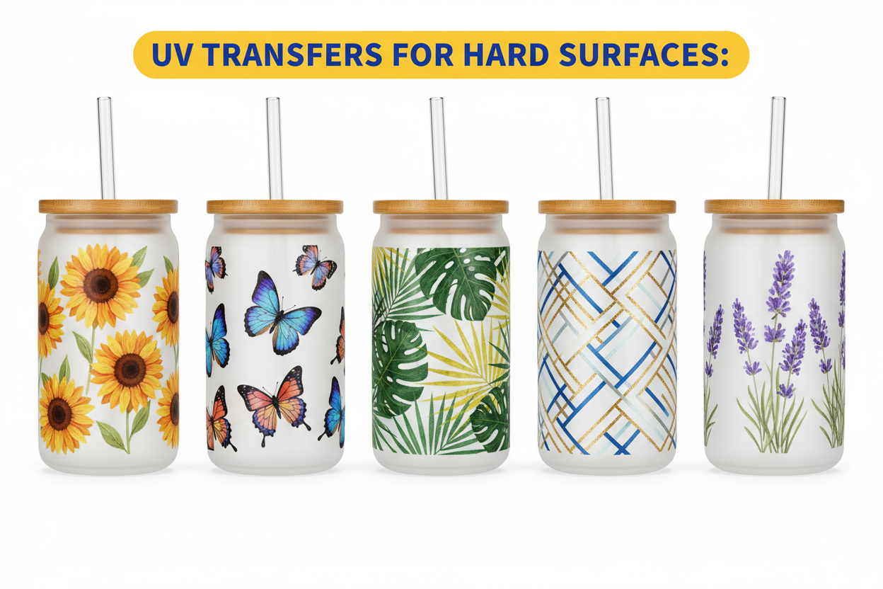 UV transfers for hard surfaces with different designs